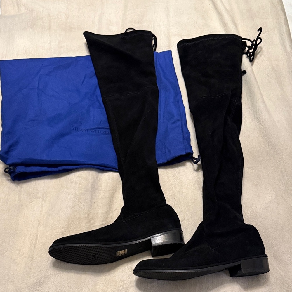 Stuart Weitzman Black Suede “Lowland”Over-the-Knee Boots